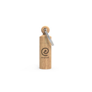Earproof - Earplugs Bamboo Container with key ring. Earproof Logo view.