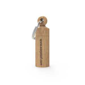 Earproof - Earplugs Bamboo Container with key ring. Back view.